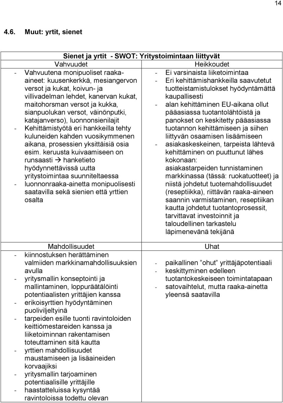 lehdet, kanervan kukat, maitohorsman versot ja kukka, sianpuolukan versot, väinönputki, katajanverso), luonnonsienilajit - Kehittämistyötä eri hankkeilla tehty kuluneiden kahden vuosikymmenen aikana,