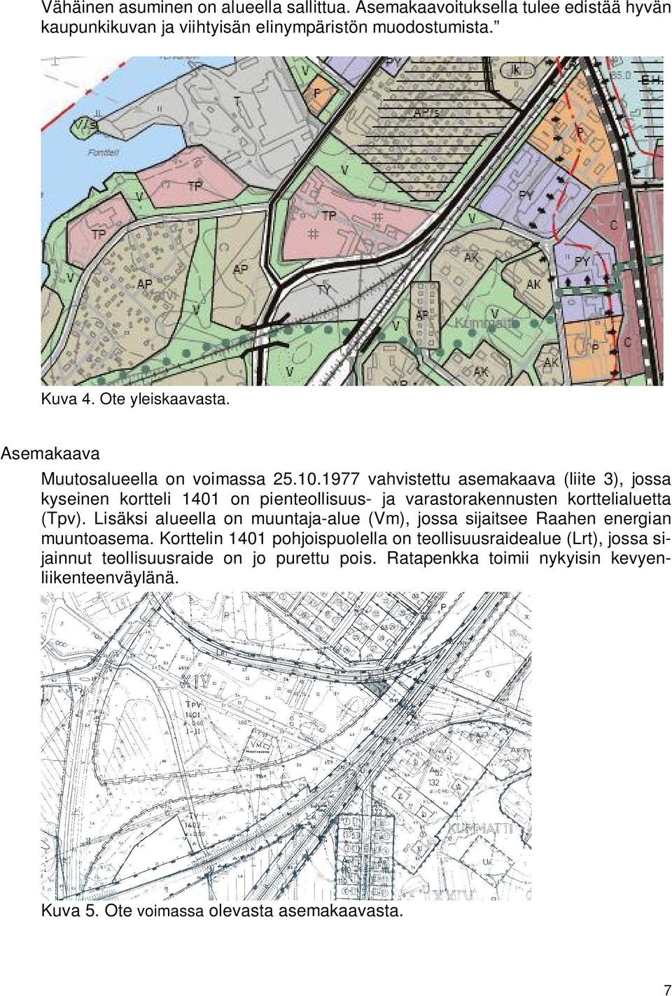 1977 vahvistettu asemakaava (liite 3), jossa kyseinen kortteli 1401 on pienteollisuus- ja varastorakennusten korttelialuetta (Tpv).