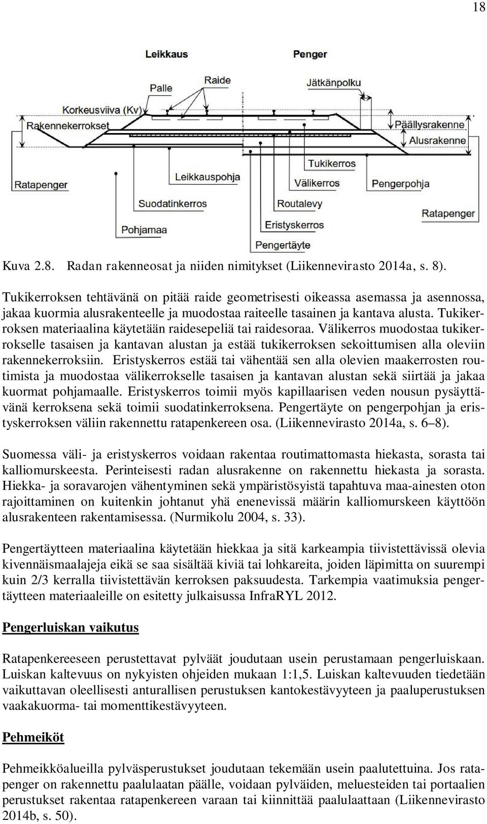 Tukikerroksen materiaalina käytetään raidesepeliä tai raidesoraa. Välikerros muodostaa tukikerrokselle tasaisen ja kantavan alustan ja estää tukikerroksen sekoittumisen alla oleviin rakennekerroksiin.