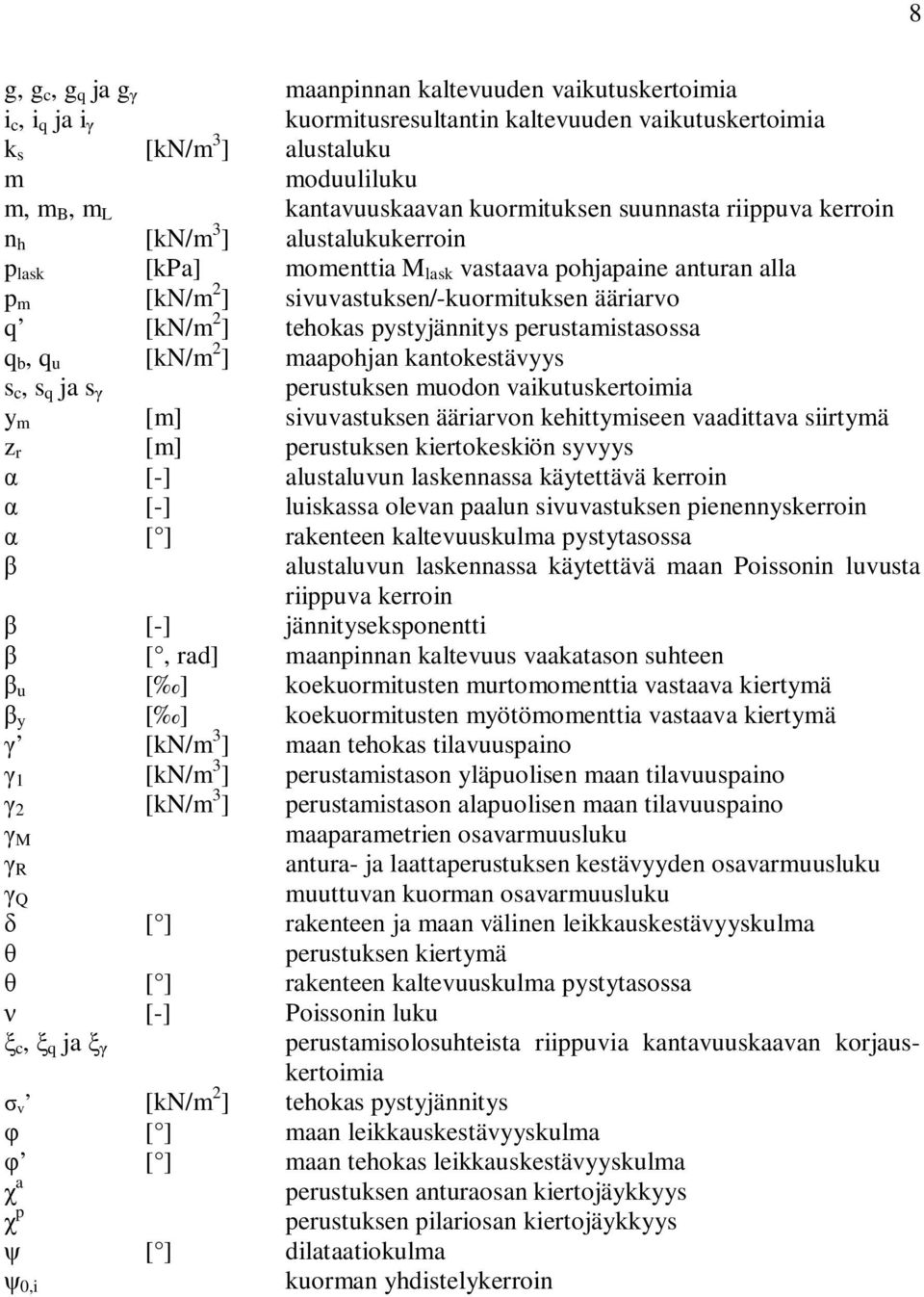 tehokas pystyjännitys perustamistasossa q b, q u [kn/m 2 ] maapohjan kantokestävyys s c, s q ja s γ perustuksen muodon vaikutuskertoimia y m [m] sivuvastuksen ääriarvon kehittymiseen vaadittava