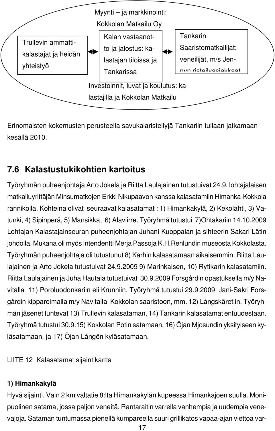 6 Kalastustukikohtien kartoitus Työryhmän puheenjohtaja Arto Jokela ja Riitta Laulajainen tutustuivat 24.9.