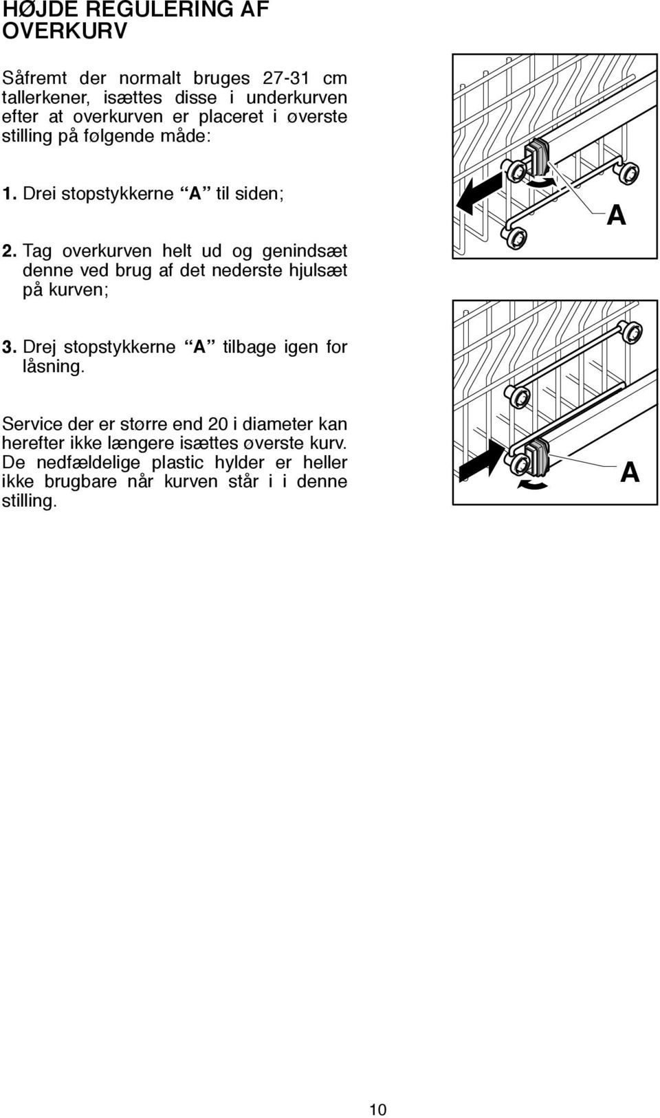 Tag overkurven helt ud og genindsæt denne ved brug af det nederste hjulsæt på kurven; A 3.