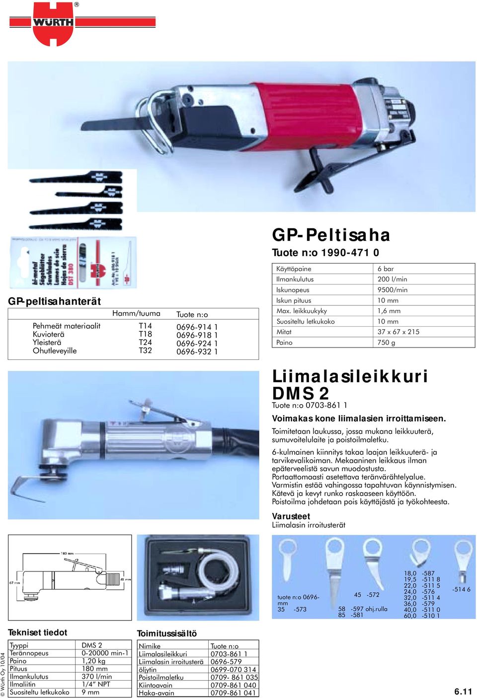 leikkuukyky Suositeltu letkukoko itat 6 bar 200 l/min 9500/min 10 1,6 10 37 x 67 x 21 750 g M 5 Liimalasileikkuri DMS 2 Tuote n:o 0703-861 1 Voimakas kone liimalasien irroittamiseen.