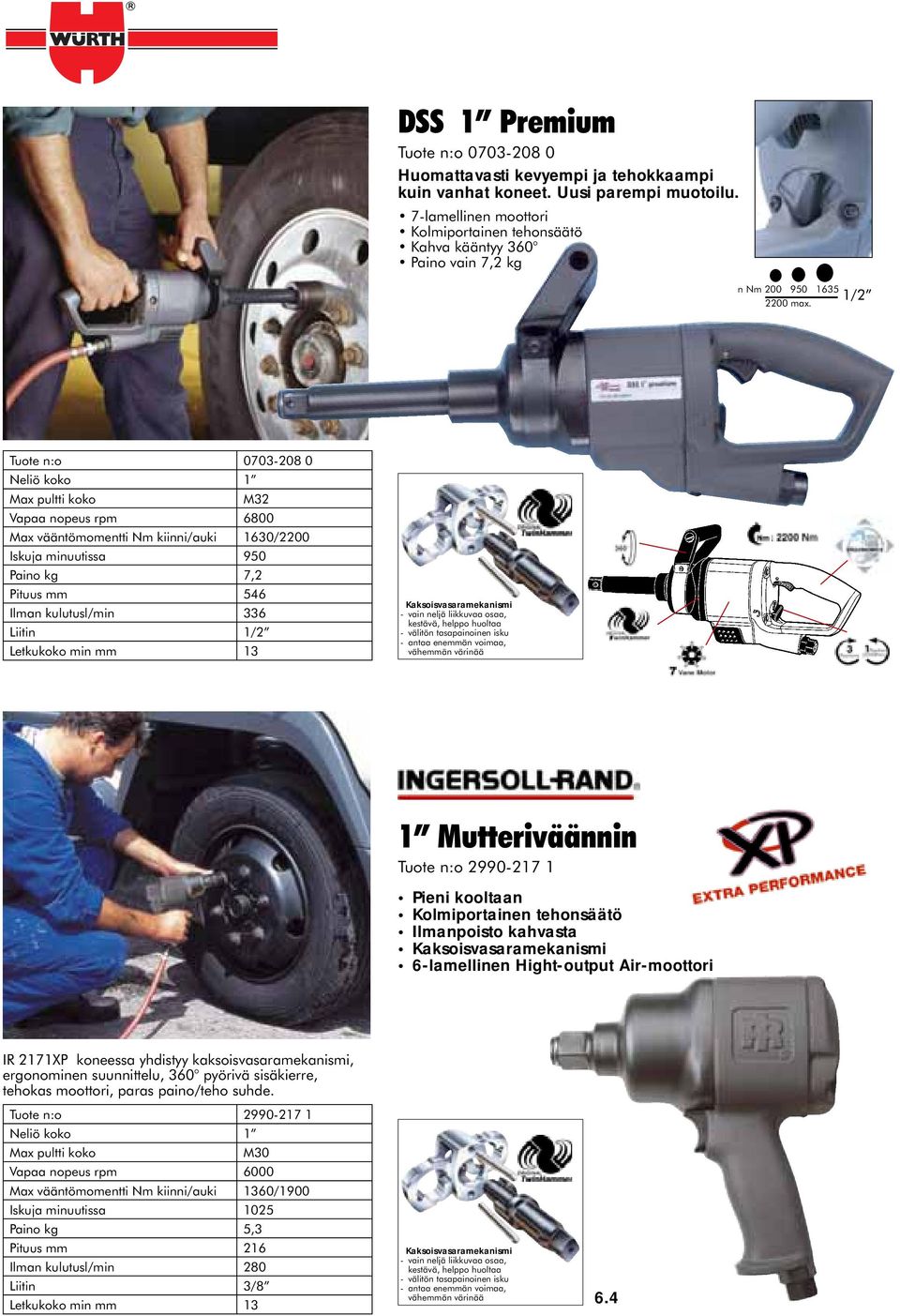 Tuote n:o 0703-208 0 Neliö koko 1 Max pultti koko M32 Vapaa nopeus rpm 6800 Max vääntömomentti Nm kiinni/auki 1630/2200 Iskuja minuutissa 950 kg 7,2 546 Ilman kulutusl/min 336 Liitin 1/2 Letkukoko