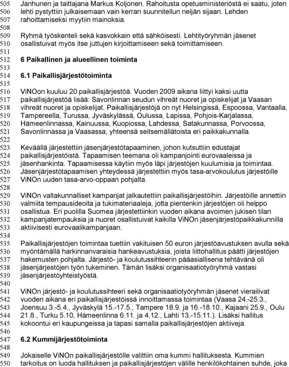 Ryhmä työskenteli sekä kasvokkain että sähköisesti. Lehtityöryhmän jäsenet osallistuivat myös itse juttujen kirjoittamiseen sekä toimittamiseen. 6 Paikallinen ja alueellinen toiminta 6.