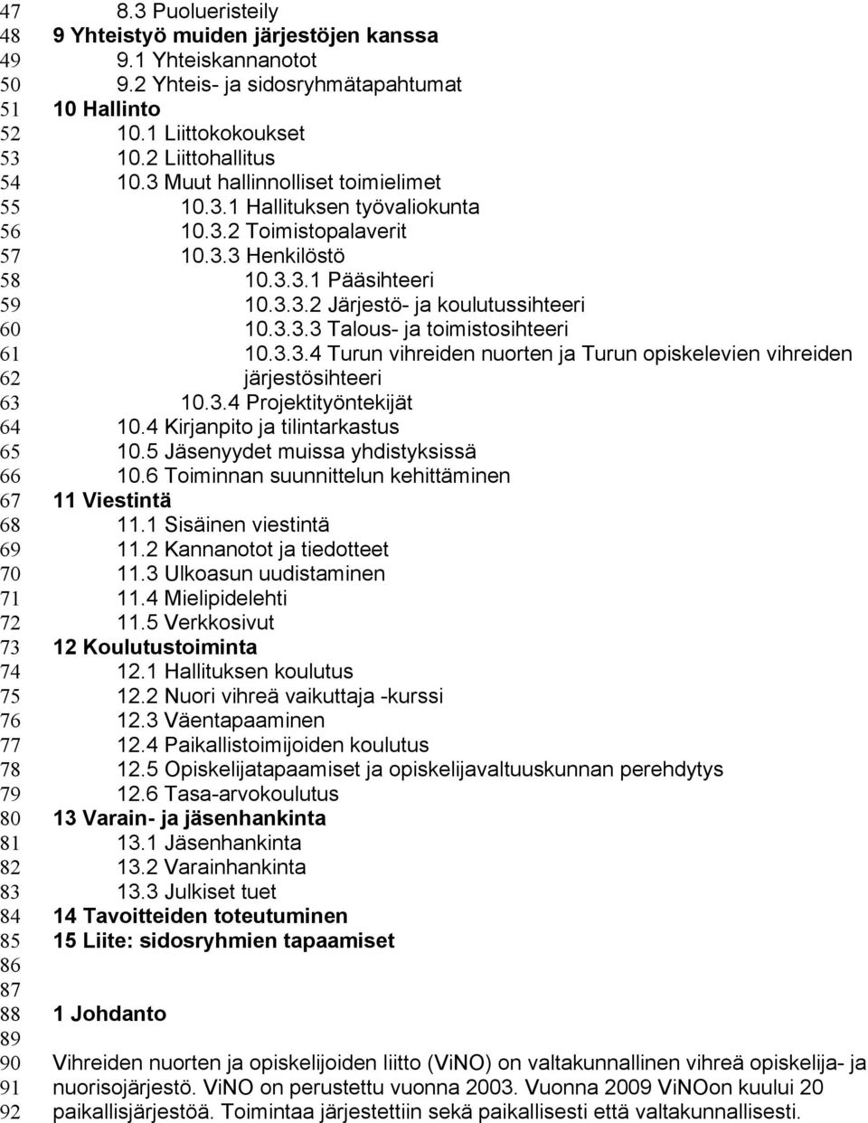 3.3 Henkilöstö 10.3.3.1 Pääsihteeri 10.3.3.2 Järjestö- ja koulutussihteeri 10.3.3.3 Talous- ja toimistosihteeri 10.3.3.4 Turun vihreiden nuorten ja Turun opiskelevien vihreiden järjestösihteeri 10.3.4 Projektityöntekijät 10.