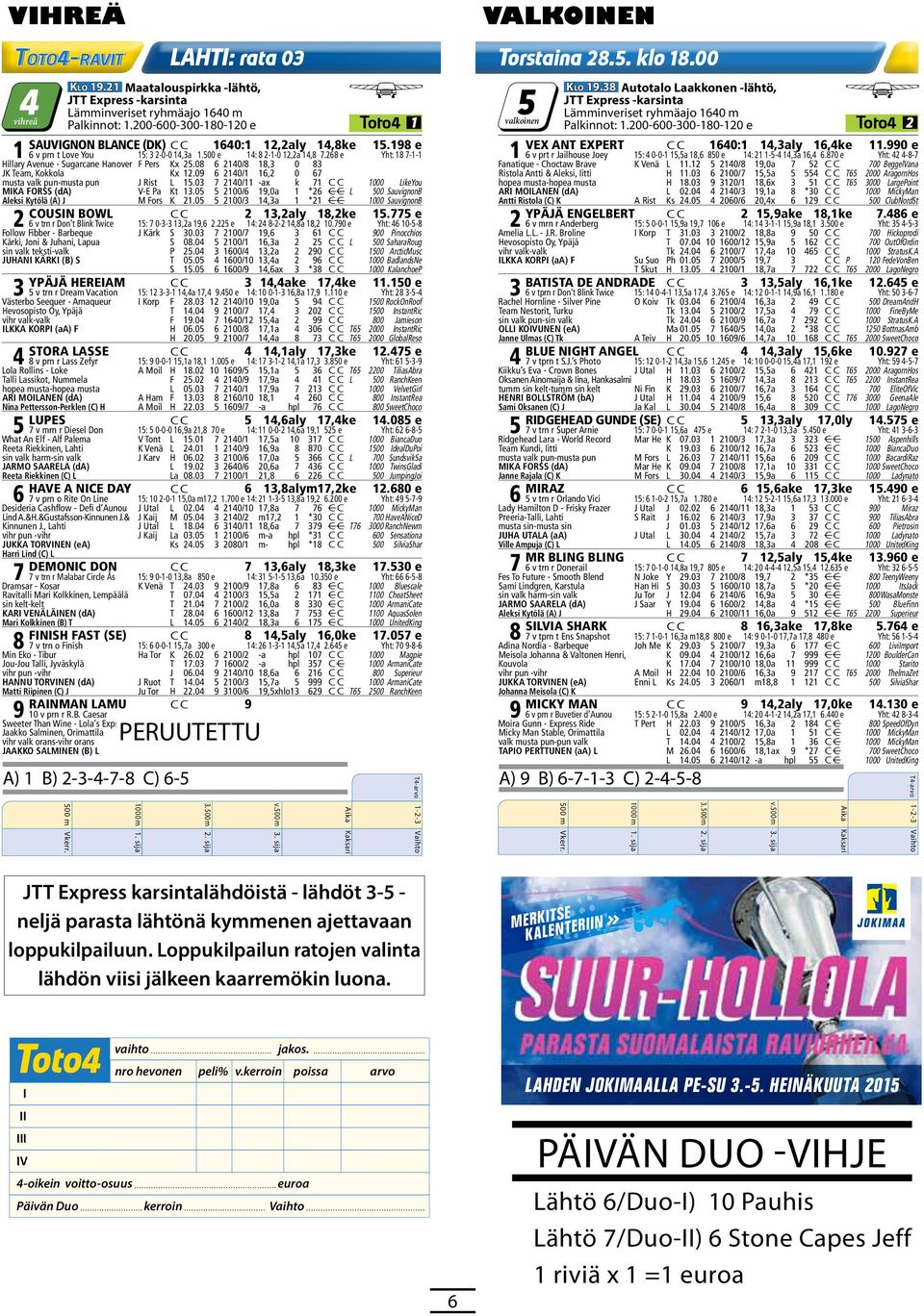 00 e 1: 0-0-0 1,a 1, 1 e Yht: -1-1 Sunshine Bass - Bonefish M Fors J 1.0 100/ -a hpl 100 AllIn Forss Mika & Tiainen Olli, Suonenjoki Su.0 0/1 1,a 0 MerlinoGri vihreä valkea musta-musta Vi 0.