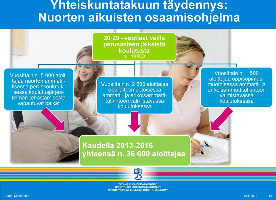 2 500 aloittajaa oppilaitosmuotoisessa ammatti- ja erikoisammattitutkintoon valmistavassa koulutuksessa Vuosittain n.