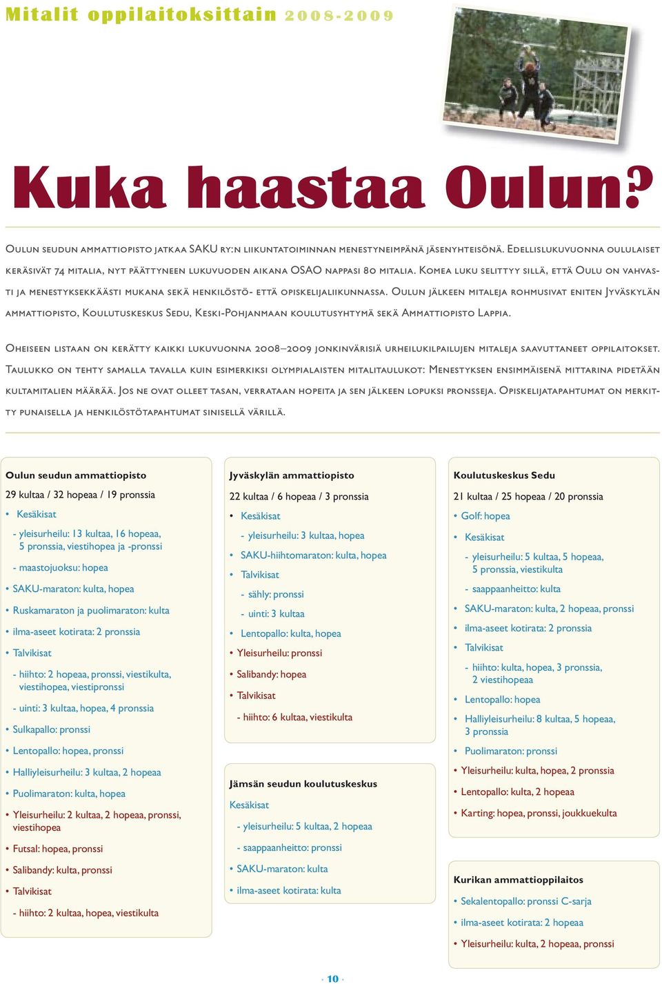 Komea luku selittyy sillä, että Oulu on vahvasti ja menestyksekkäästi mukana sekä henkilöstö- että opiskelijaliikunnassa.