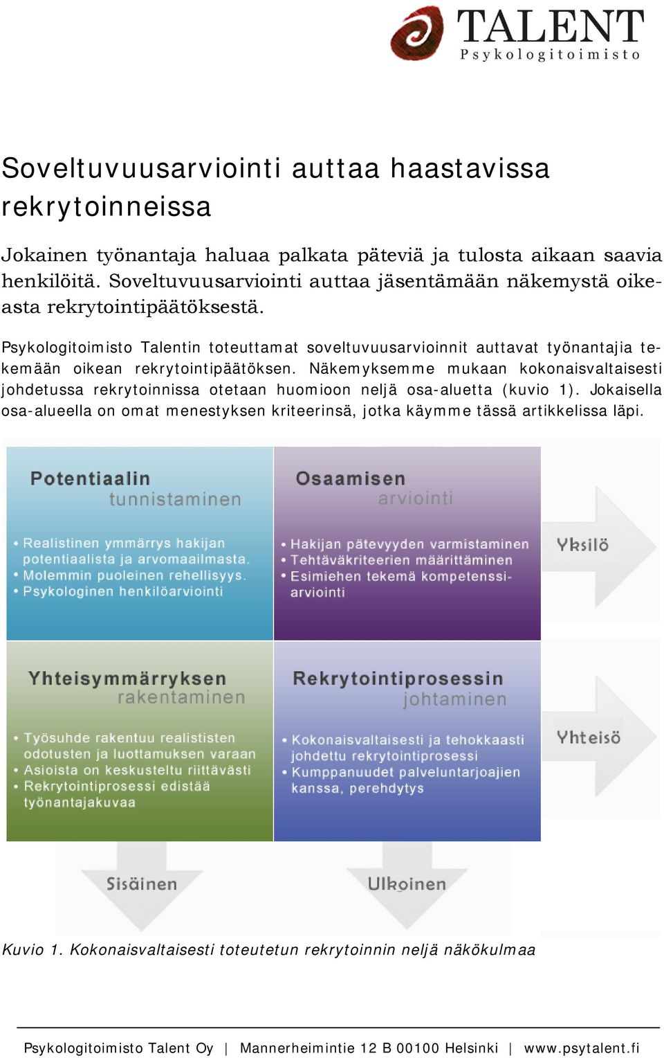 Psykologitoimisto Talentin toteuttamat soveltuvuusarvioinnit auttavat työnantajia tekemään oikean rekrytointipäätöksen.