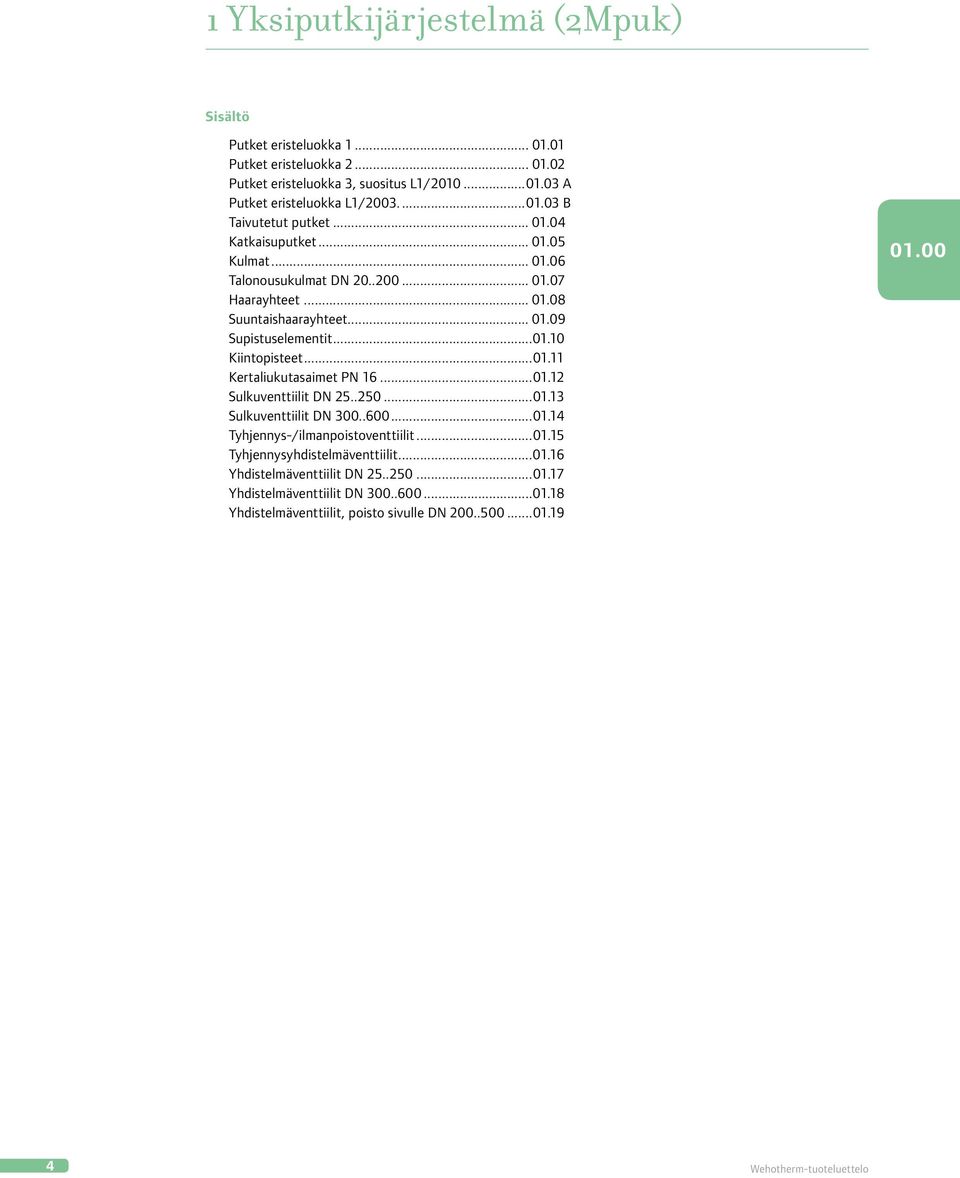 ..01.12 Sulkuventtiilit DN 25..250...01.13 Sulkuventtiilit DN 300..600...01.14 Tyhjennys-/ilmanpoistoventtiilit...01.15 Tyhjennysyhdistelmäventtiilit...01.16 Yhdistelmäventtiilit DN 25.