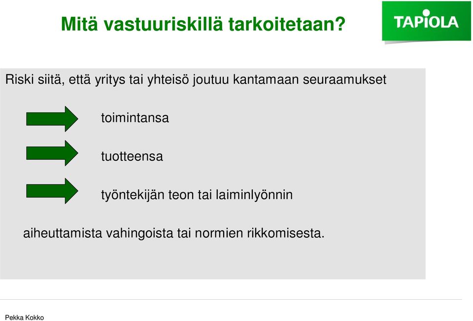 kantamaan seuraamukset toimintansa tuotteensa