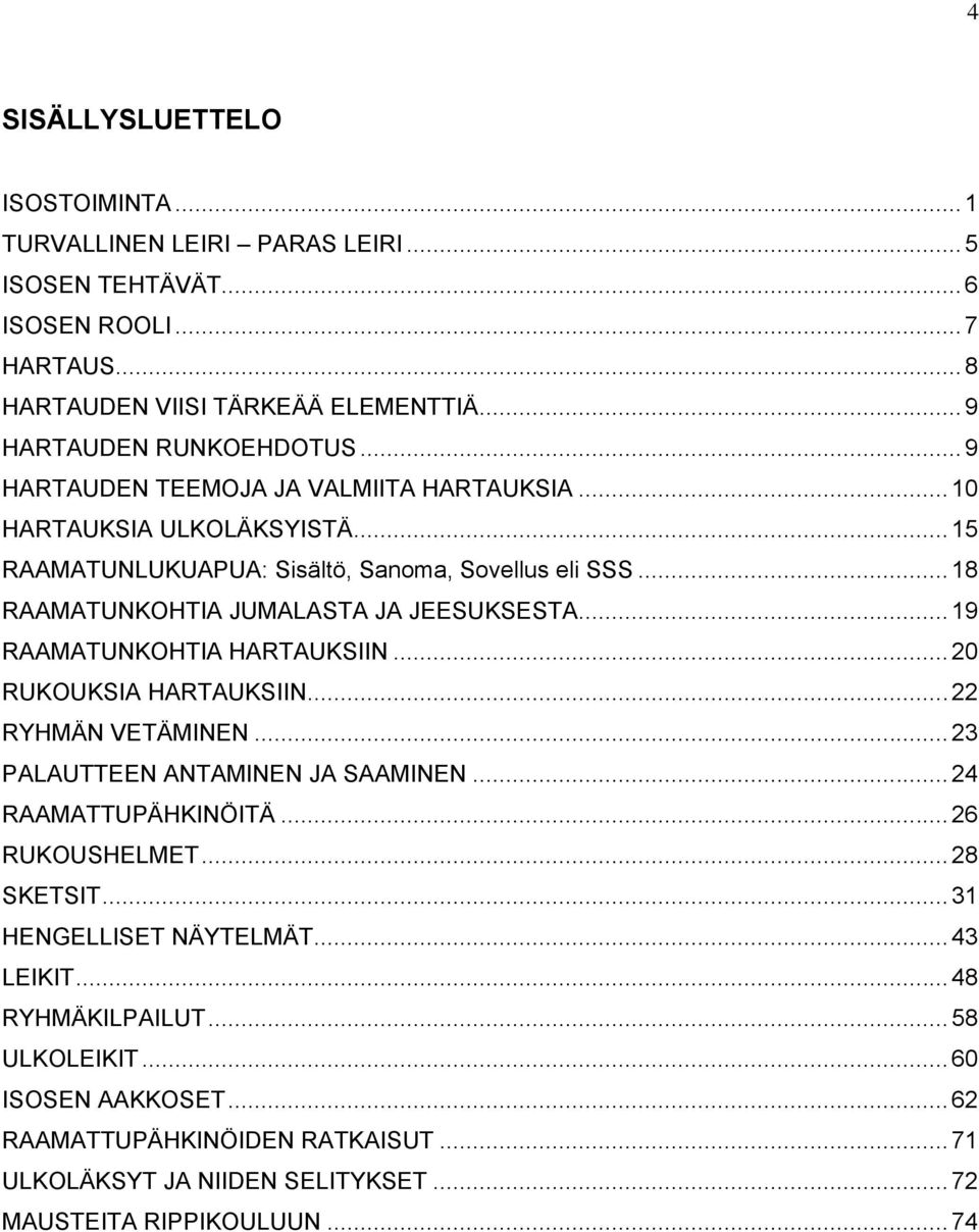 .. 19 RAAMATUNKOHTIA HARTAUKSIIN... 20 RUKOUKSIA HARTAUKSIIN... 22 RYHMÄN VETÄMINEN... 23 PALAUTTEEN ANTAMINEN JA SAAMINEN... 24 RAAMATTUPÄHKINÖITÄ... 26 RUKOUSHELMET... 28 SKETSIT.