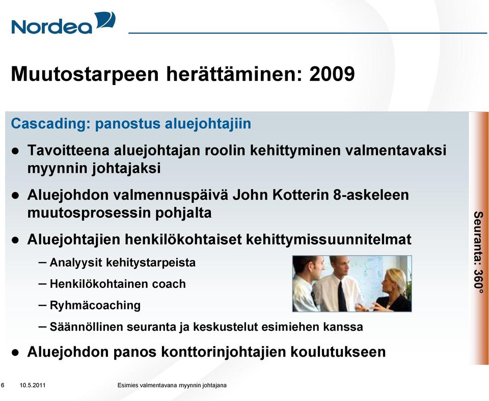 Aluejohtajien henkilökohtaiset kehittymissuunnitelmat Analyysit kehitystarpeista Henkilökohtainen coach