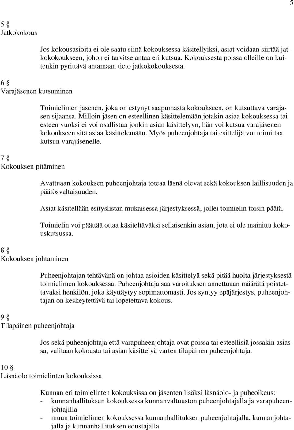 Toimielimen jäsenen, joka on estynyt saapumasta kokoukseen, on kutsuttava varajäsen sijaansa.