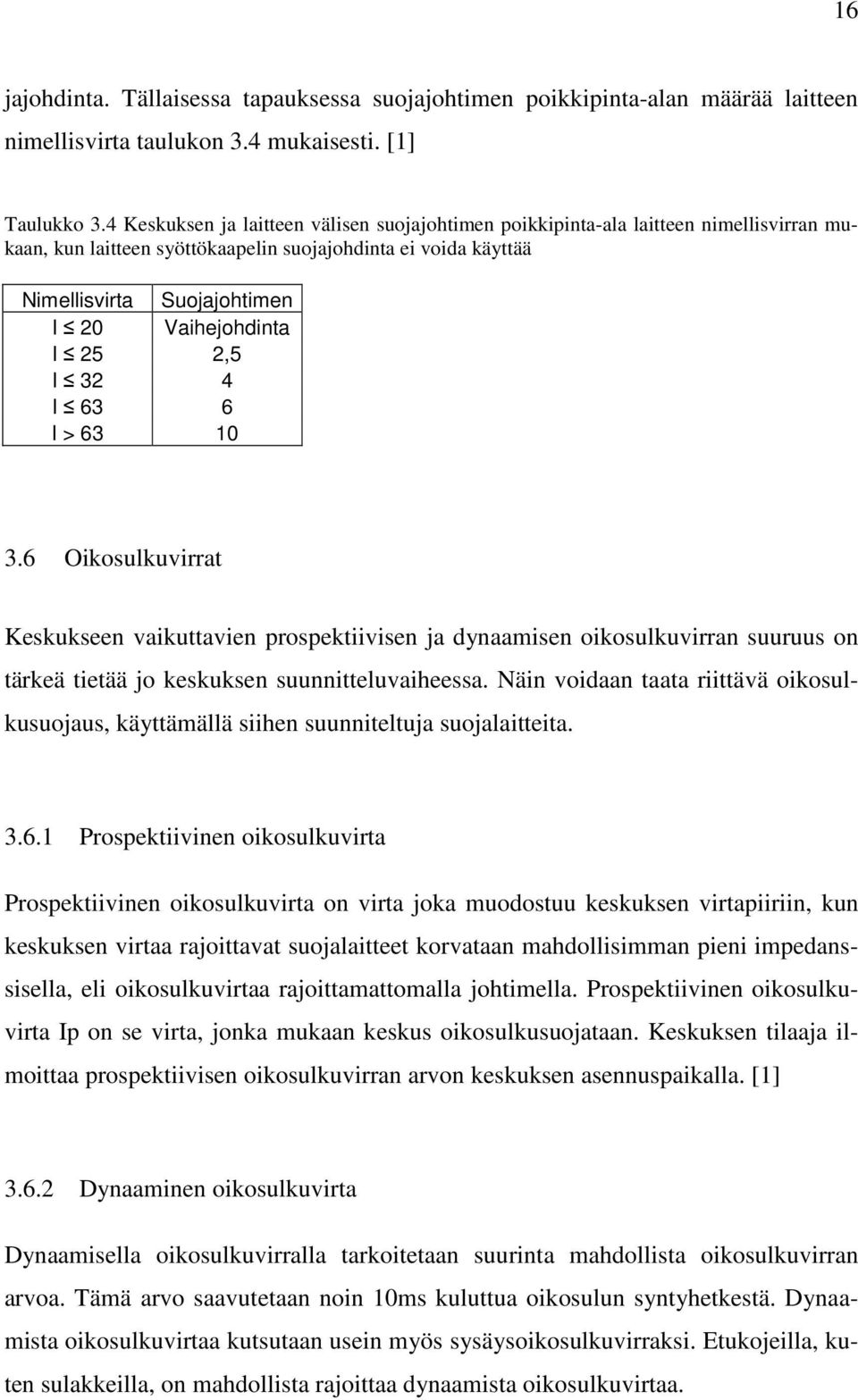 I 25 2,5 I 32 4 I 63 6 I > 63 10 3.6 Oikosulkuvirrat Keskukseen vaikuttavien prospektiivisen ja dynaamisen oikosulkuvirran suuruus on tärkeä tietää jo keskuksen suunnitteluvaiheessa.