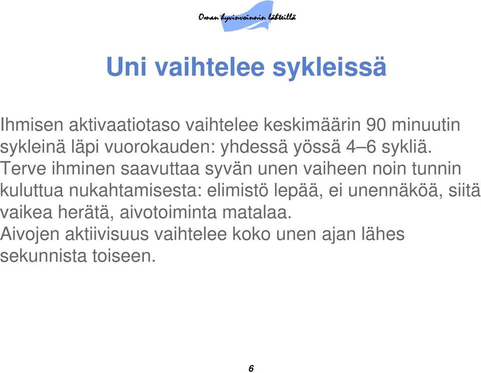 Terve ihminen saavuttaa syvän unen vaiheen noin tunnin kuluttua nukahtamisesta: elimistö