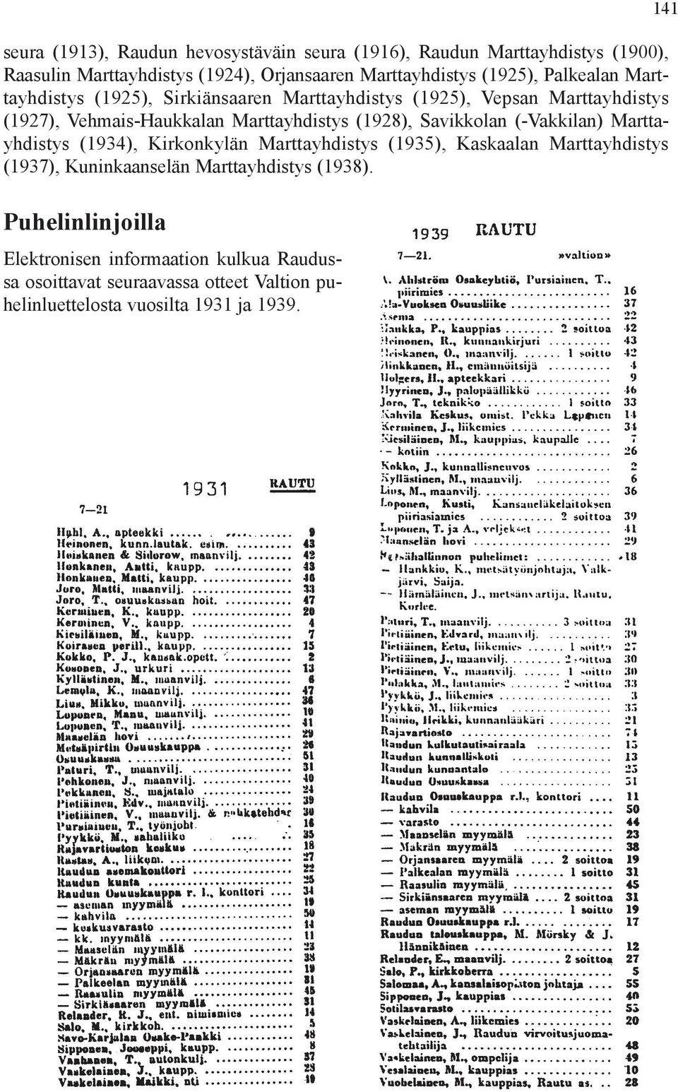 Savikkolan (-Vakkilan) Marttayhdistys (1934), Kirkonkylän Marttayhdistys (1935), Kaskaalan Marttayhdistys (1937), Kuninkaanselän Marttayhdistys