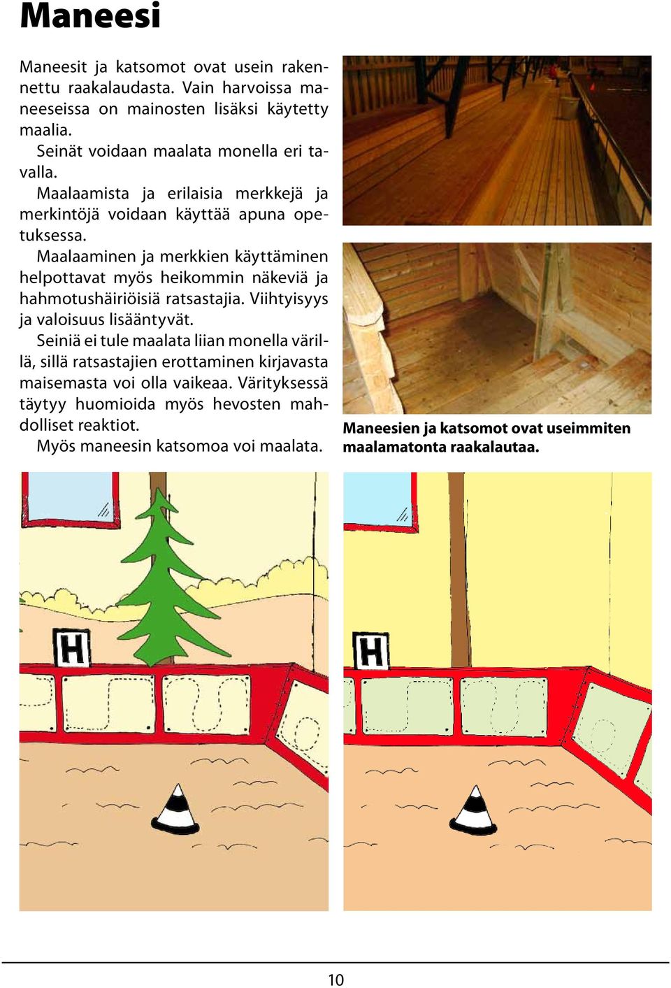 Maalaaminen ja merkkien käyttäminen helpottavat myös heikommin näkeviä ja hahmotushäiriöisiä ratsastajia. Viihtyisyys ja valoisuus lisääntyvät.