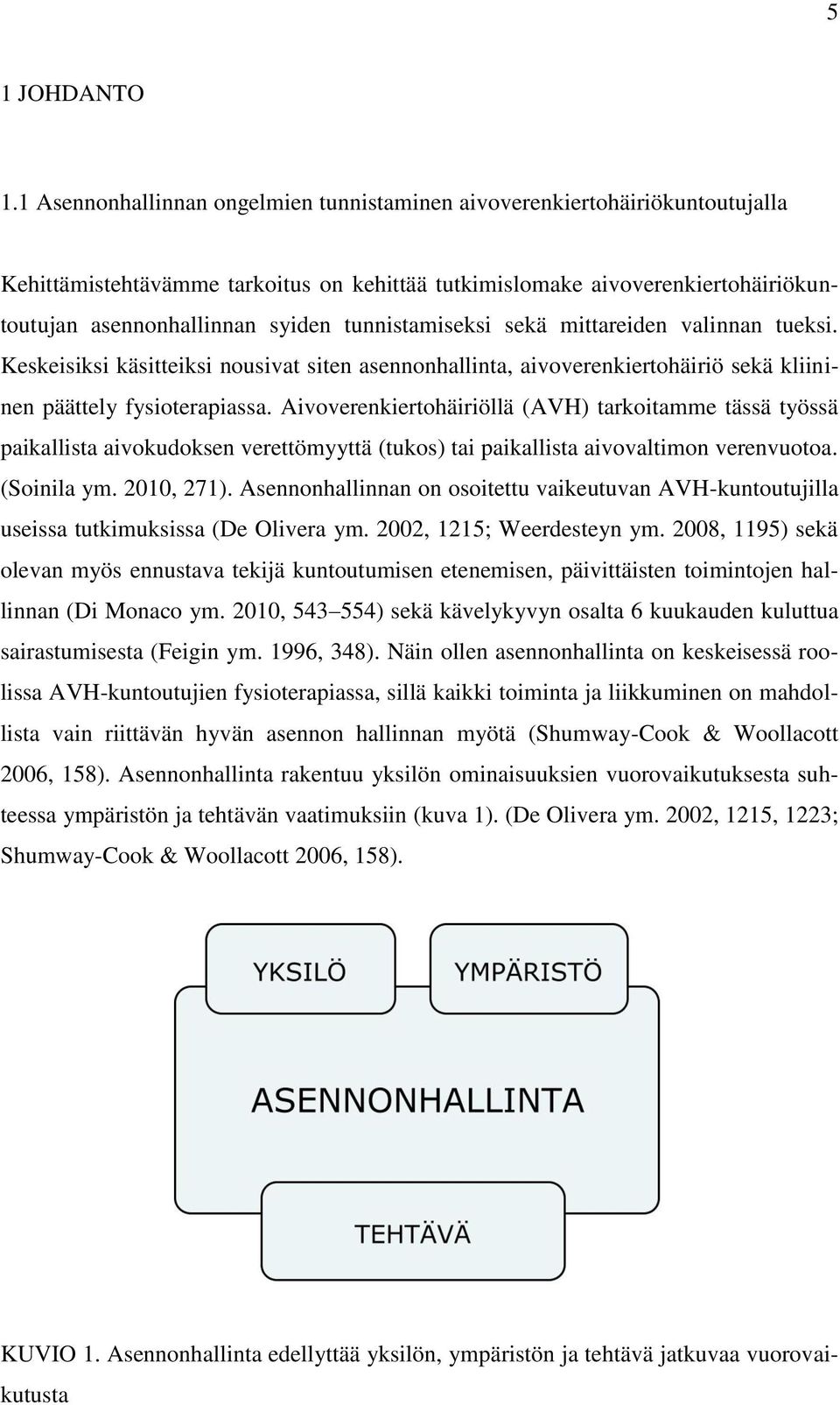 tunnistamiseksi sekä mittareiden valinnan tueksi. Keskeisiksi käsitteiksi nousivat siten asennonhallinta, aivoverenkiertohäiriö sekä kliininen päättely fysioterapiassa.