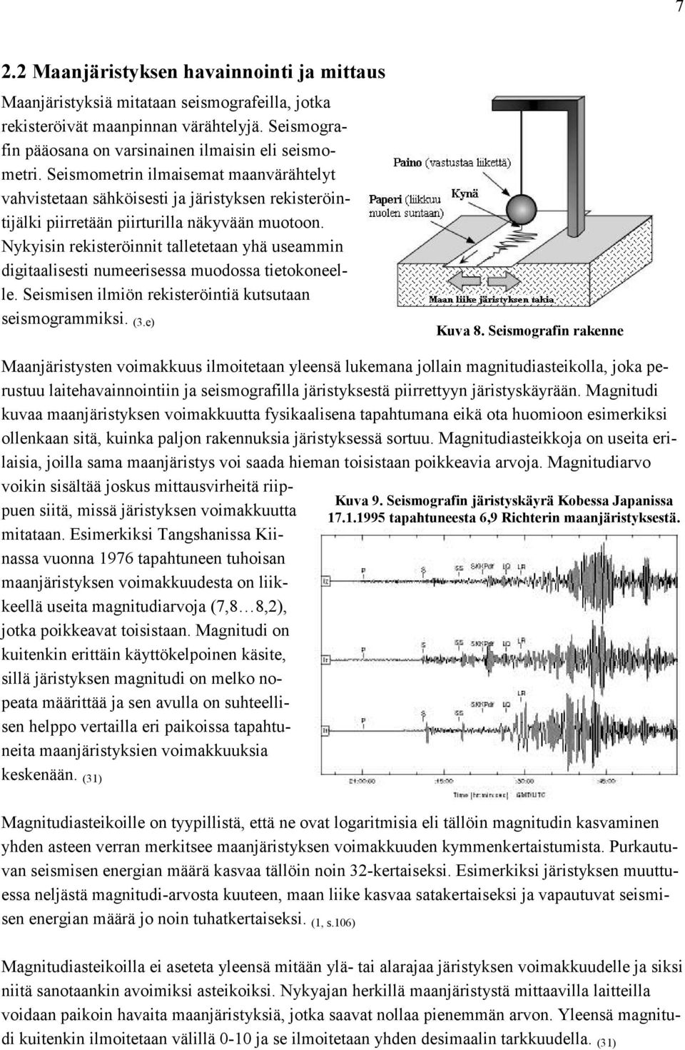 Nykyisin rekisteröinnit talletetaan yhä useammin digitaalisesti numeerisessa muodossa tietokoneelle. Seismisen ilmiön rekisteröintiä kutsutaan seismogrammiksi. (3.e) Kuva 8.