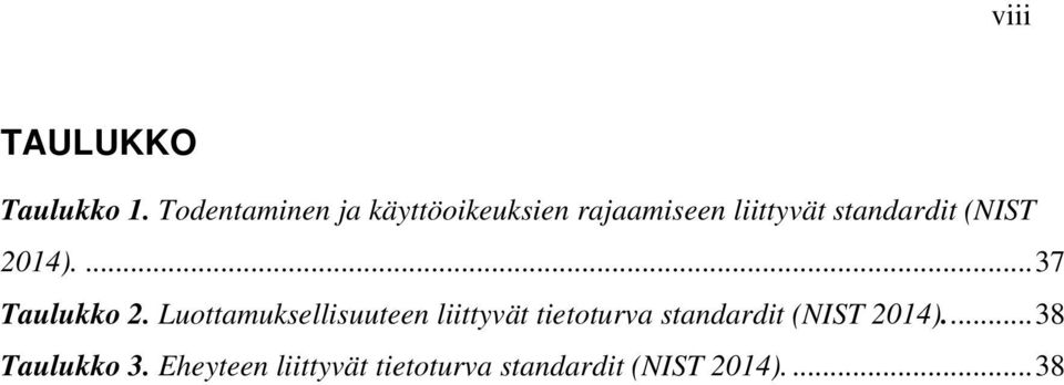 (NIST 2014).... 37 Taulukko 2.