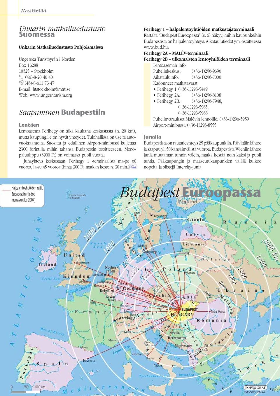 Tulohallissa on useita autovuokraamoita. Suosittu ja edullinen Airport-minibussi kuljettaa 2300 forintilla mihin tahansa Budapestin osoitteeseen. Menopaluulippu (3900 Ft) on voimassa puoli vuotta.