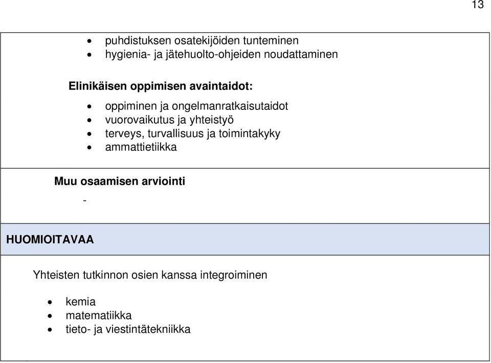 yhteistyö terveys, turvallisuus ja toimintakyky ammattietiikka Muu osaamisen arviointi -