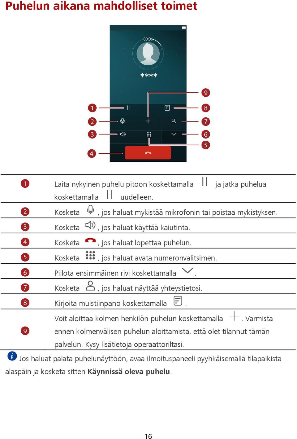 , jos haluat avata numeronvalitsimen. Piilota ensimmäinen rivi koskettamalla. Kosketa, jos haluat näyttää yhteystietosi. Kirjoita muistiinpano koskettamalla.