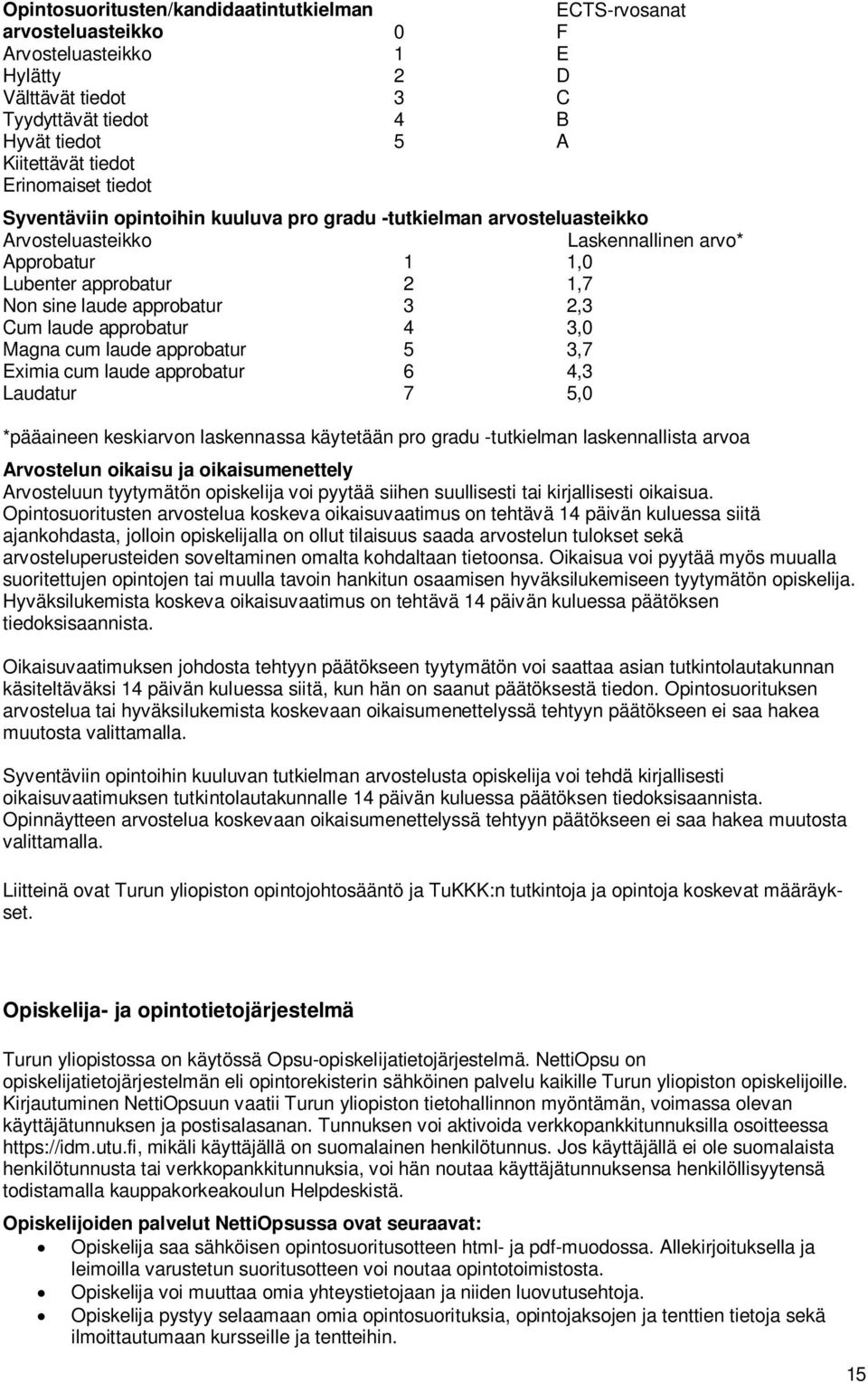 laude approbatur 4 3,0 Magna cum laude approbatur 5 3,7 Eximia cum laude approbatur 6 4,3 Laudatur 7 5,0 *pääaineen keskiarvon laskennassa käytetään pro gradu -tutkielman laskennallista arvoa