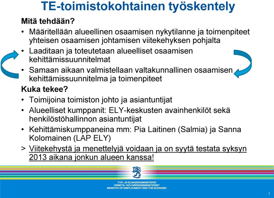 kehittämissuunnitelmat Samaan aikaan valmistellaan valtakunnallinen osaamisen kehittämissuunnitelma ja toimenpiteet Kuka tekee?