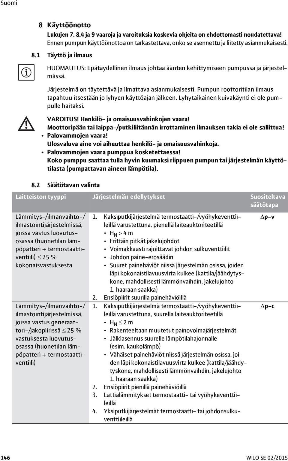 Henkilö- ja omaisuusvahinkojen vaara! Moottoripään tai laippa-/putkiliitännän irrottaminen ilmauksen takia ei ole sallittua! Palovammojen vaara!