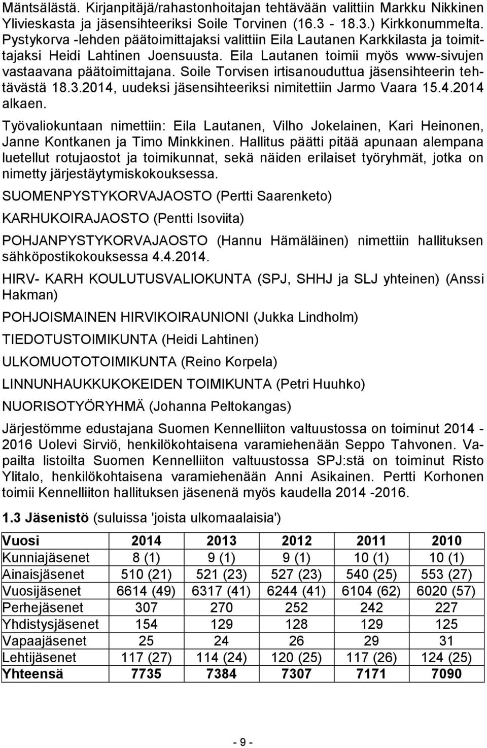 Soile Torvisen irtisanouduttua jäsensihteerin tehtävästä 18.3.2014, uudeksi jäsensihteeriksi nimitettiin Jarmo Vaara 15.4.2014 alkaen.
