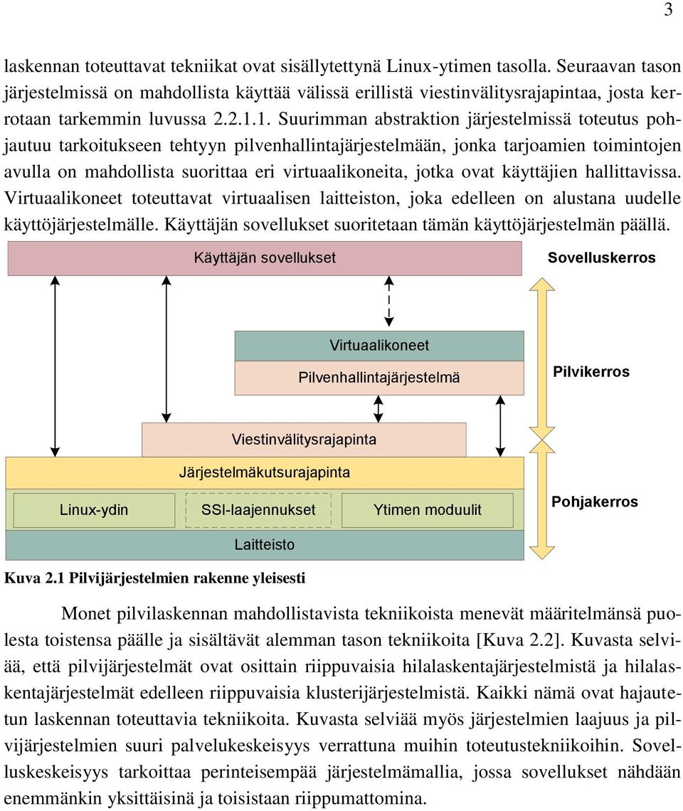 1. Suurimman abstraktion järjestelmissä toteutus pohjautuu tarkoitukseen tehtyyn pilvenhallintajärjestelmään, jonka tarjoamien toimintojen avulla on mahdollista suorittaa eri virtuaalikoneita, jotka