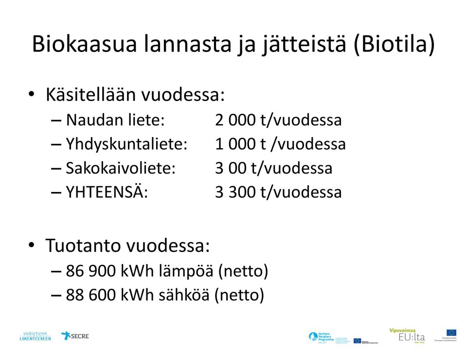 /vuodessa Sakokaivoliete: 3 00 t/vuodessa YHTEENSÄ: 3 300