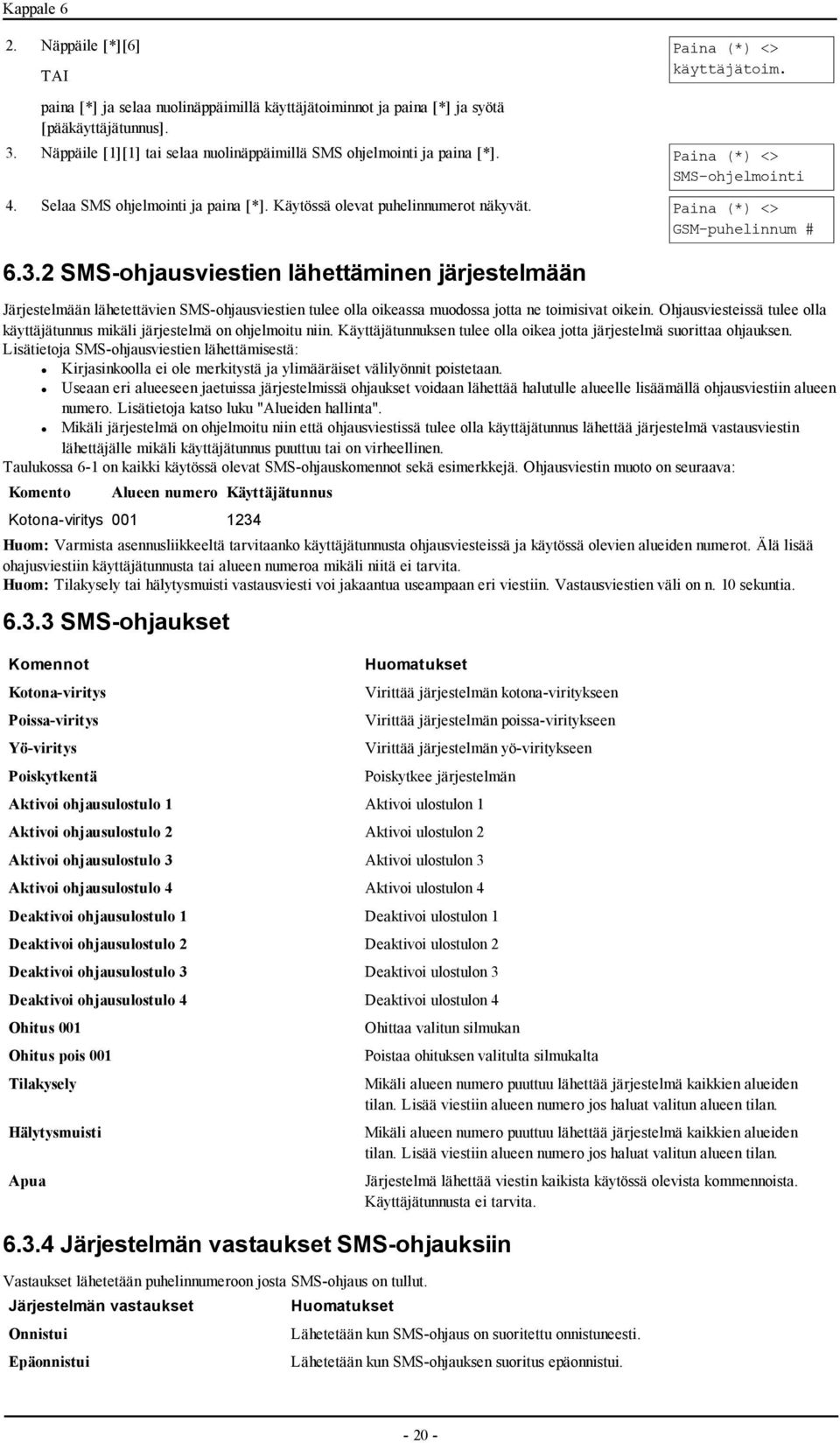 2 SMS-ohjausviestien lähettäminen järjestelmään Järjestelmään lähetettävien SMS-ohjausviestien tulee olla oikeassa muodossa jotta ne toimisivat oikein.