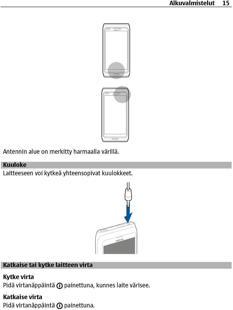 Katkaise tai kytke laitteen virta Kytke virta Pidä virtanäppäintä