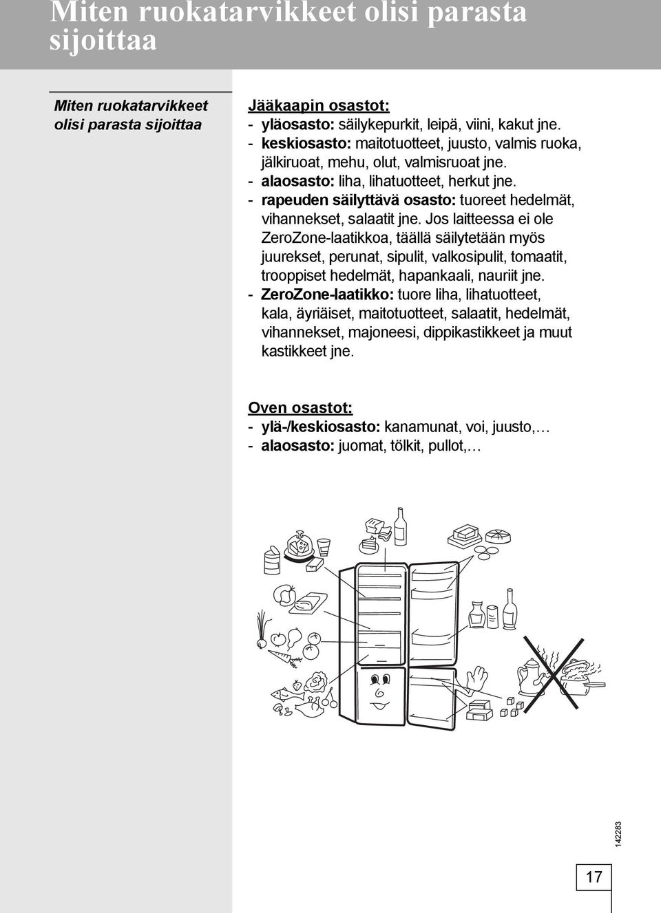 - rapeuden säilyttävä osasto: tuoreet hedelmät, vihannekset, salaatit jne.
