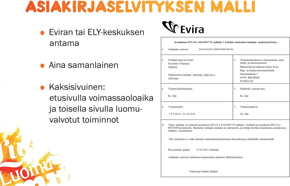 Tuoeryhmä/oimina: Ks. liie 6. Voimassaolo: 17.7.2014-31.12.2015 3.