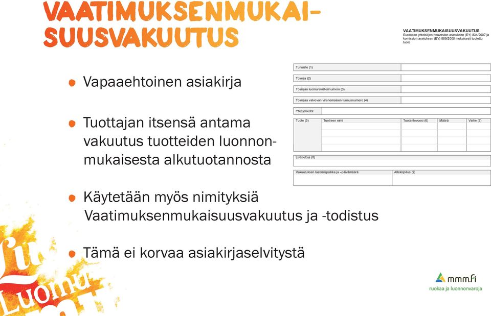 nimi Tuoanovuosi (6) Määrä Vaihe (7) Vakuuuksen laaimispaikka ja päivämäärä Allekirjoius (9) Ohjeia vaaimuksenmukaisuusvakuuuksen äyämiseksi: Käyeään myös nimiyksiä Vaaimuksenmukaisuusvakuuus ja