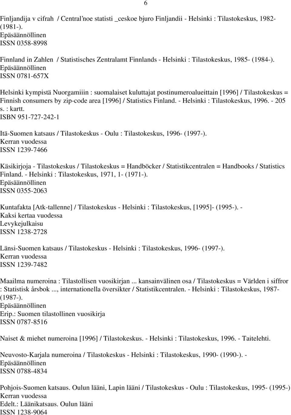 ISSN 0781-657X 6 Helsinki kympistä Nuorgamiiin : suomalaiset kuluttajat postinumeroalueittain [1996] / Tilastokeskus = Finnish consumers by zip-code area [1996] / Statistics Finland.