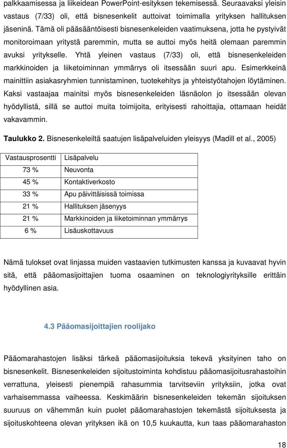 Yhtä yleinen vastaus (7/33) oli, että bisnesenkeleiden markkinoiden ja liiketoiminnan ymmärrys oli itsessään suuri apu.