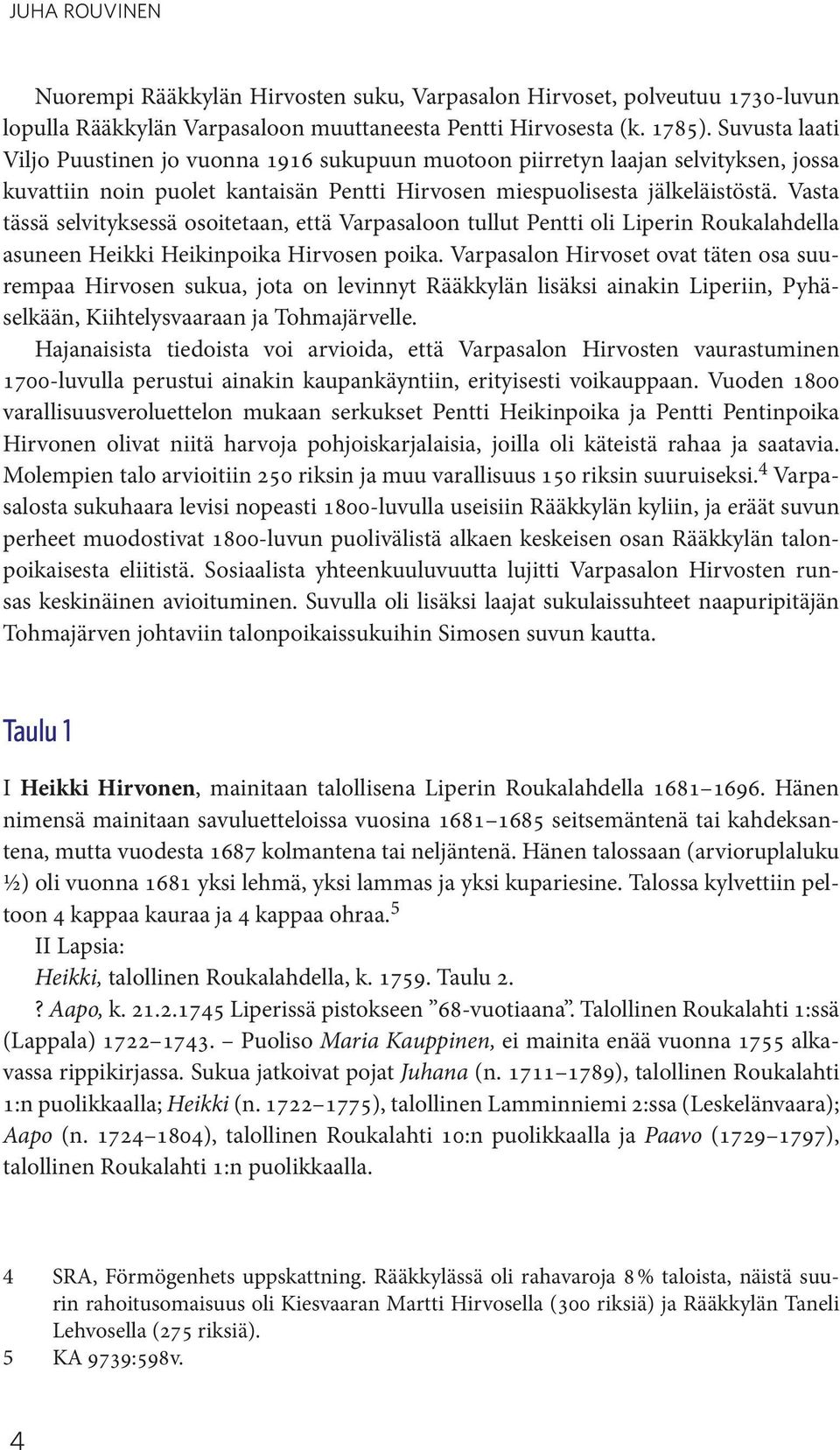 Vasta tässä selvityksessä osoitetaan, että Varpasaloon tullut Pentti oli Liperin Roukalahdella asuneen Heikki Heikinpoika Hirvosen poika.