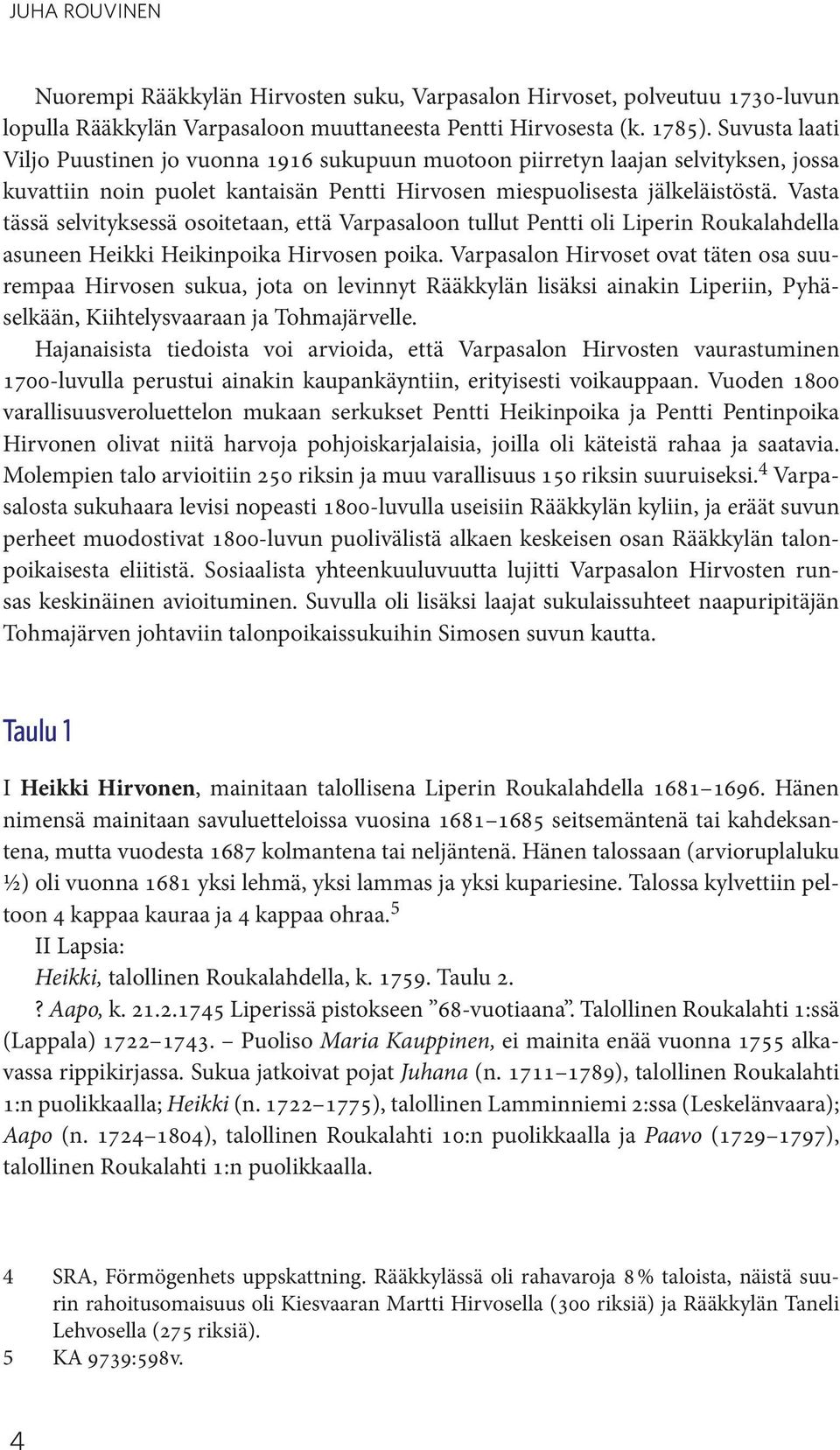 Vasta tässä selvityksessä osoitetaan, että Varpasaloon tullut Pentti oli Liperin Roukalahdella asuneen Heikki Heikinpoika Hirvosen poika.