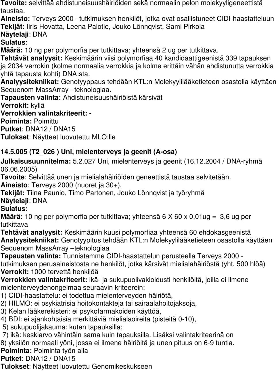 tutkittava; yhteensä 2 ug per tutkittava.