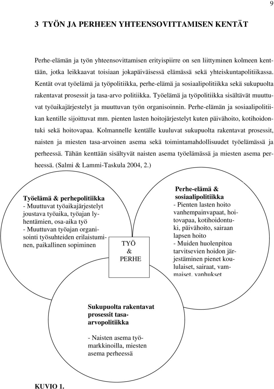 Työelämä ja työpolitiikka sisältävät muuttuvat työaikajärjestelyt ja muuttuvan työn organisoinnin. Perhe-elämän ja sosiaalipolitiikan kentille sijoittuvat mm.