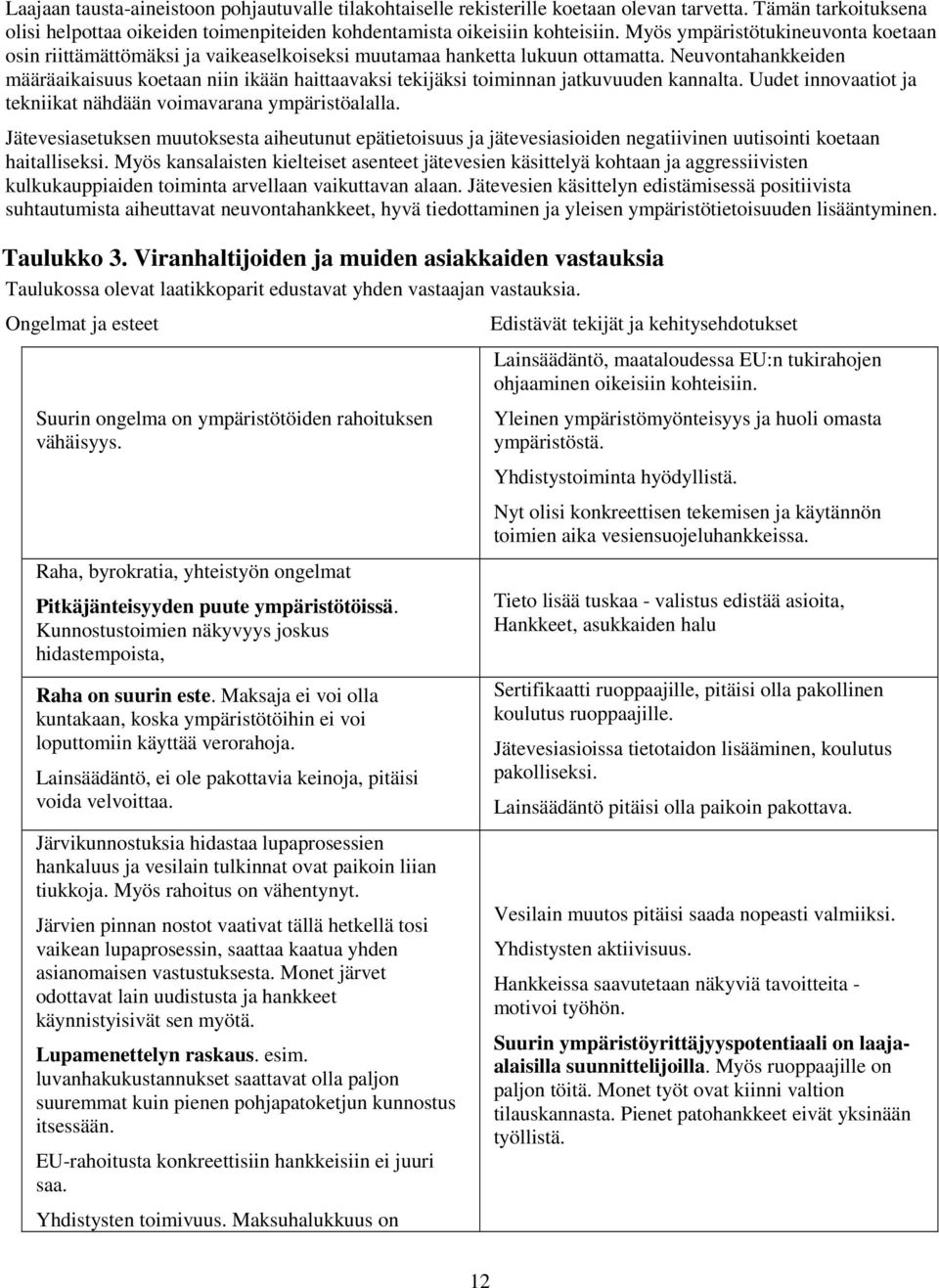 Neuvontahankkeiden määräaikaisuus koetaan niin ikään haittaavaksi tekijäksi toiminnan jatkuvuuden kannalta. Uudet innovaatiot ja tekniikat nähdään voimavarana ympäristöalalla.