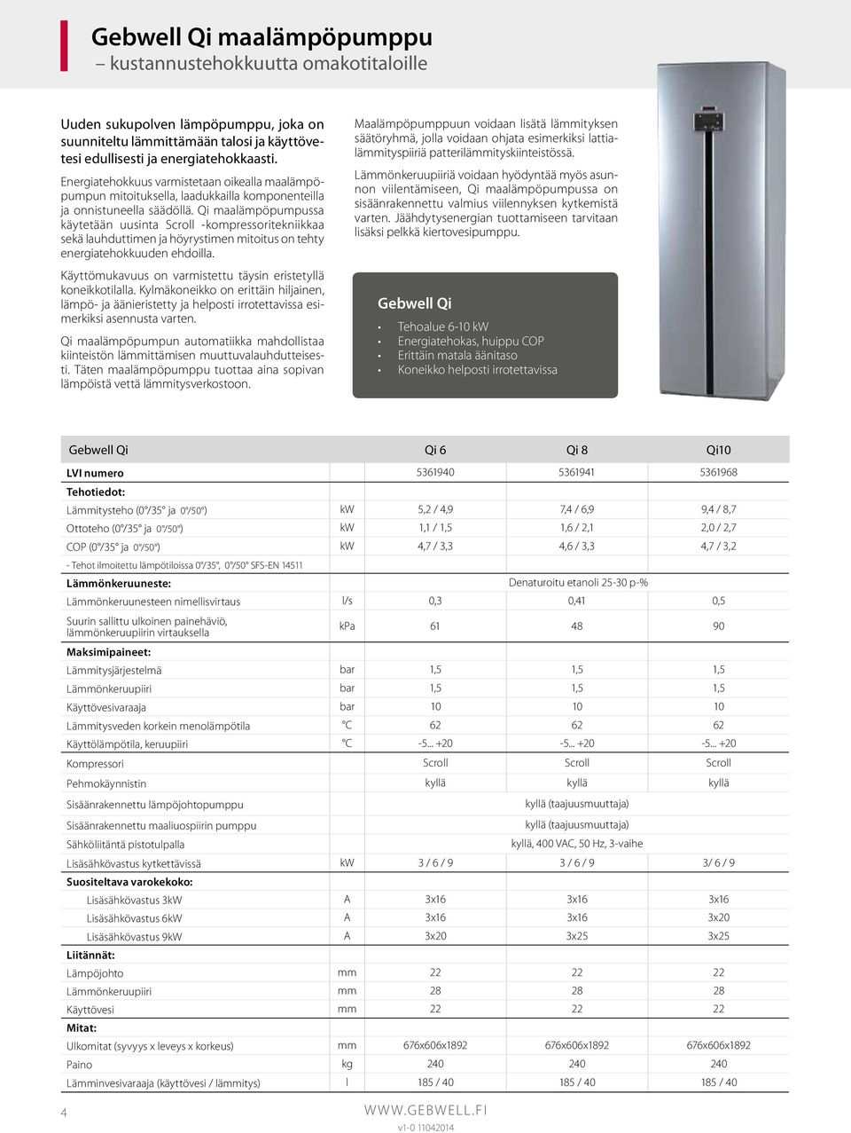 Qi maalämpöpumpussa käytetään uusinta Scroll -kompressoritekniikkaa sekä lauhduttimen ja höyrystimen mitoitus on tehty energiatehokkuuden ehdoilla.