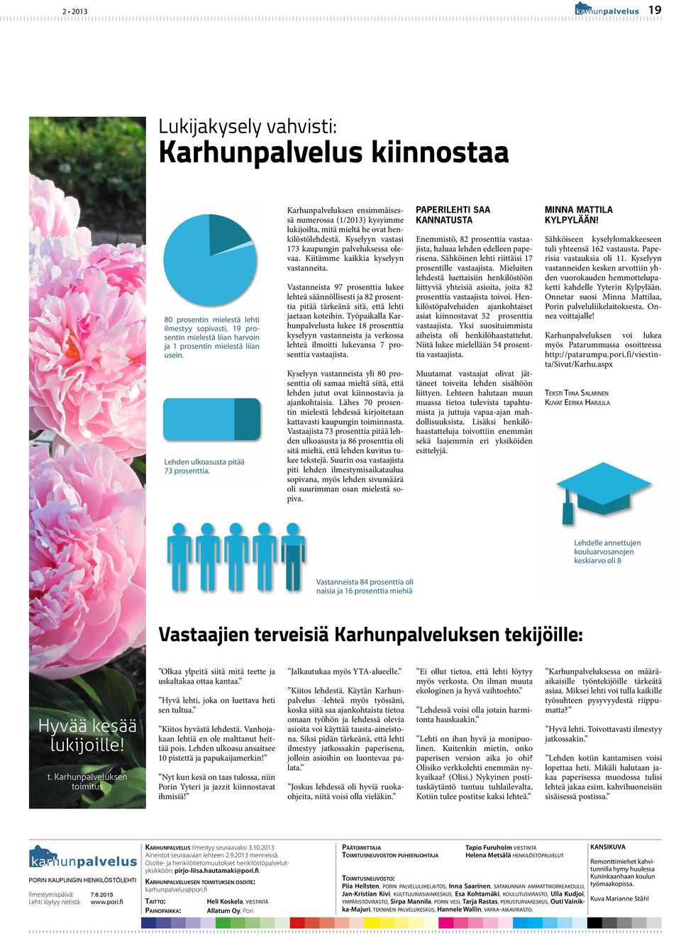 Kyselyyn vastasi 173 kaupungin palveluksessa olevaa. Kiitämme kaikkia kyselyyn vastanneita.