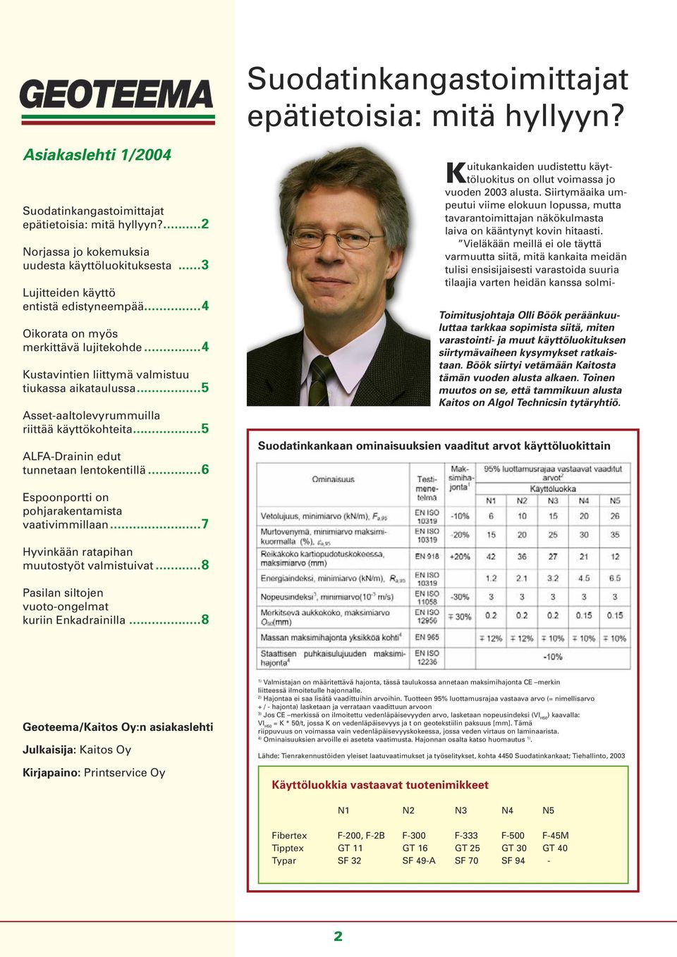 ..5 ALFA-Drainin edut tunnetaan lentokentillä...6 Kuitukankaiden uudistettu käyttöluokitus on ollut voimassa jo vuoden 2003 alusta.